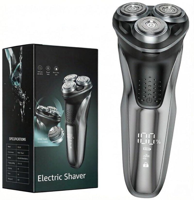 GDKLXL Rechargeable Electric Razor for Men: IPX7 Waterproof Shaver - 1.5H Fast Charge, 4D Flex Precision Blades with Pop-Up Trimmer - Gentle on Sensitive Skin, Travel-Friendly,Warm Grey Blue