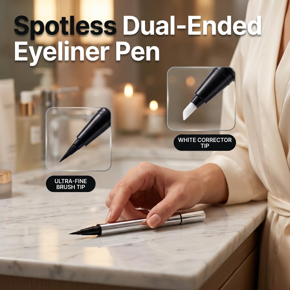 2PCS Waterproof Liquid Eyeliner, Upgrade Long-Lasting Liquid Eyeliner, Ultra-Creamy Silky Texture stage proof eyeliner, Lightweight Persona Eyeliner for Older Women and Young Women (Black-2PCS)