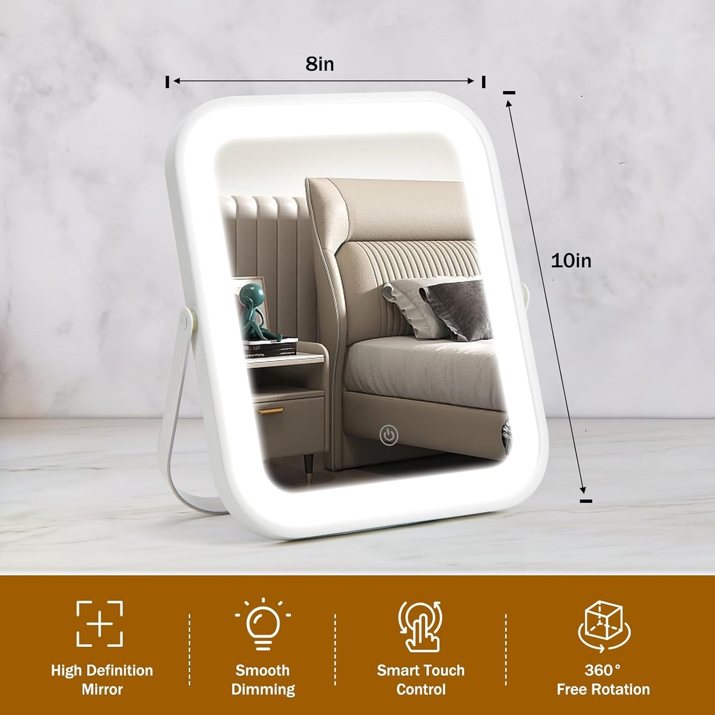 Rechargeable Makeup Mirror with Lights - 10"×8" Dimmable HD Vanity Mirror | Smart Touch, 3-Color Lighting, Portable Travel Essential