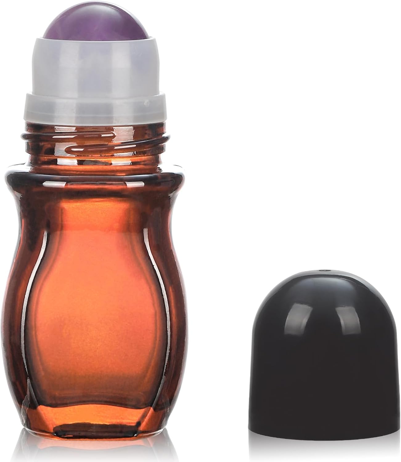 Amber Glass Roll-On Bottles for Essential Oils - 1oz Refillable with Quartz Rollerball Applicator