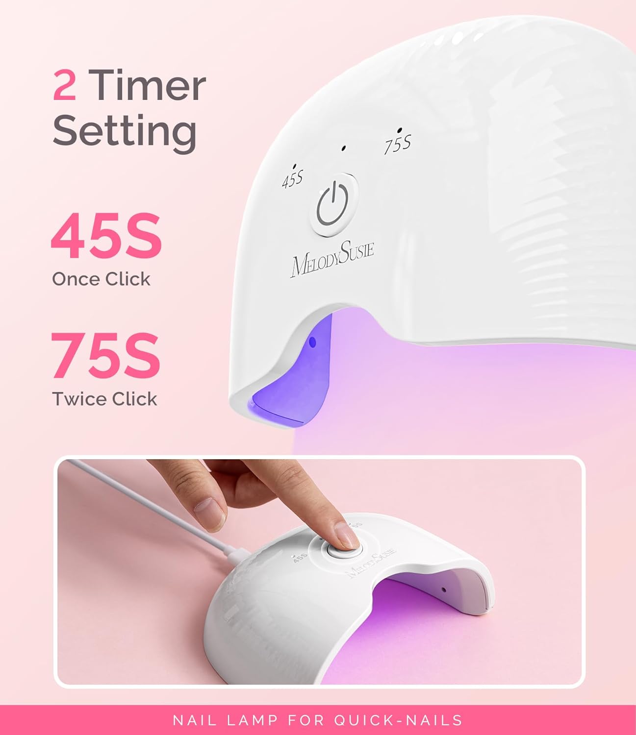 Mini LED UV Nail Lamp - Lightweight Nail Dryer for Soft Gels | Cures Base & Top Coat, White