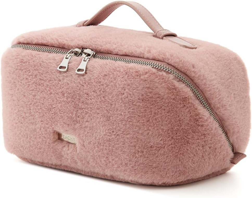 Travel Makeup Bag - Large Capacity Waterproof PU Leather Cosmetic Organizer | Flat Open Design for Skincare & Brushes