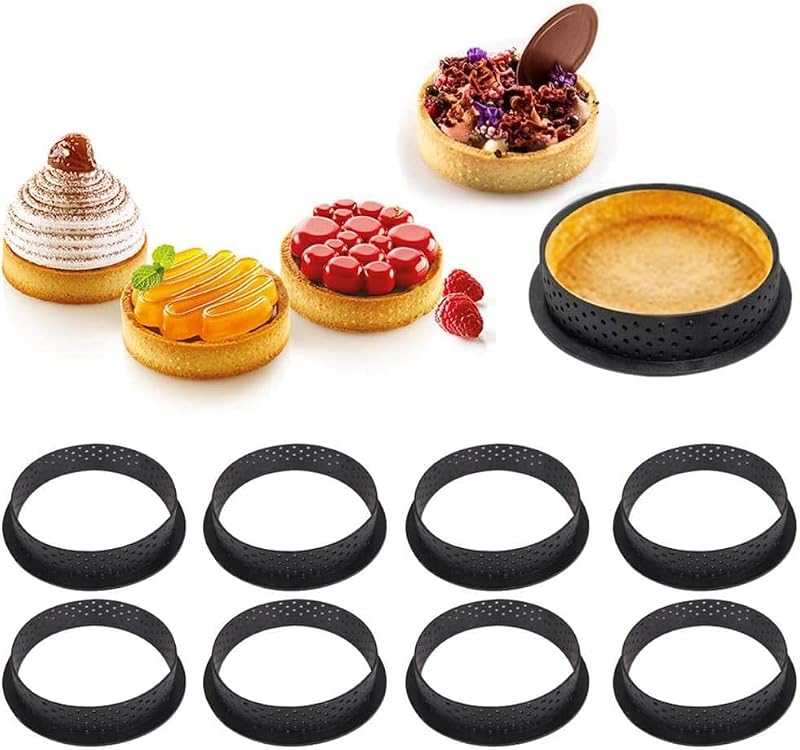 8PCS Mini Tart Ring Molds - Non-Stick Baking Circle Set