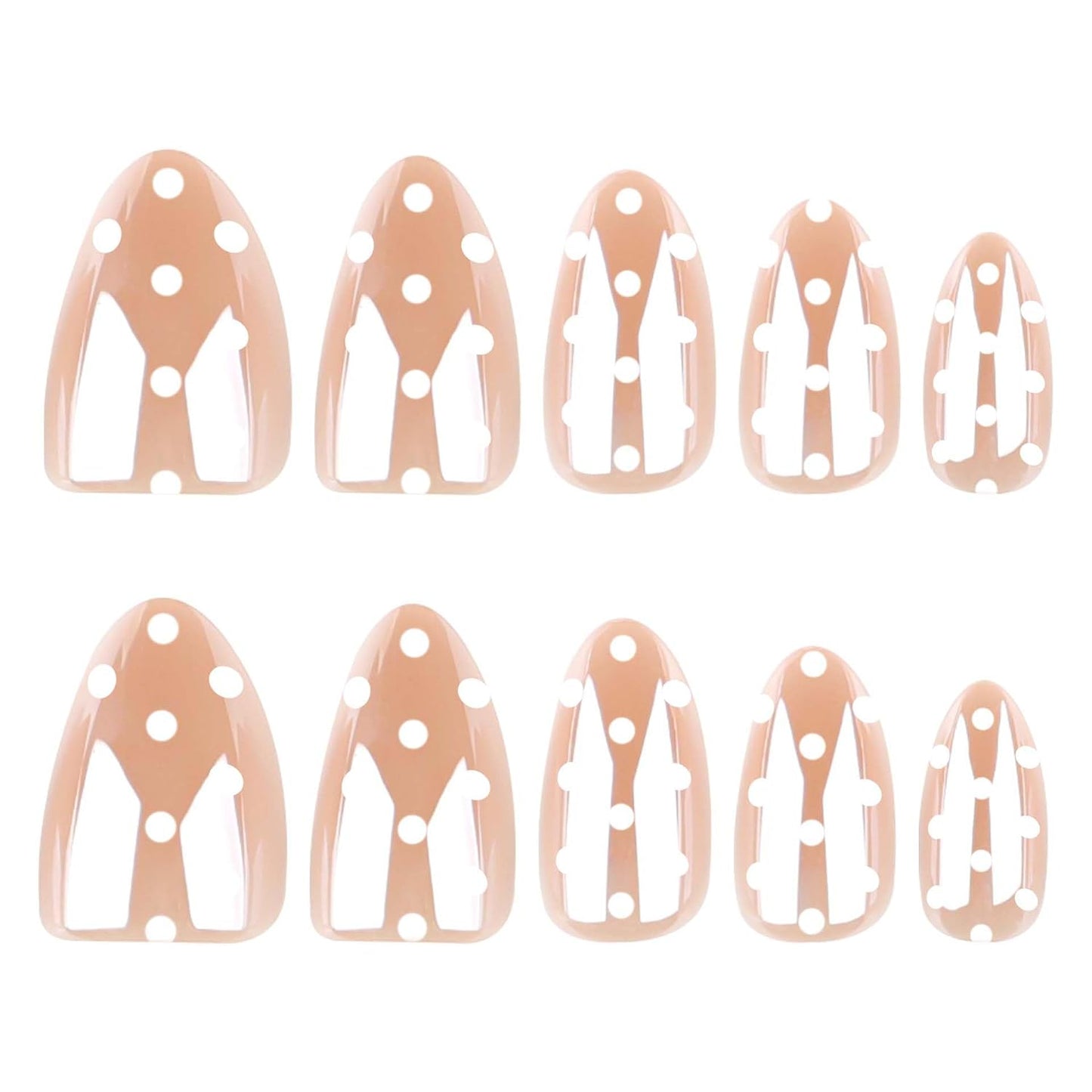 Polka Dot Press-On Nails - Short Almond Nude Chrome | Reusable Full Cover with Glazed Finish & White Dots