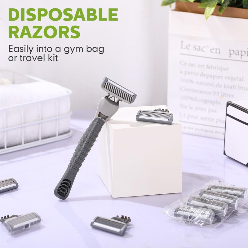 Lanties 22 Pcs Disposable Men's Razors Bulk 6-blade Disposable Razors for Men Sensitive Skin Razor Individually Packaged Disposable Head Razor for Hotel Travel Spa Daily 2 Handles and 20 Cartridges