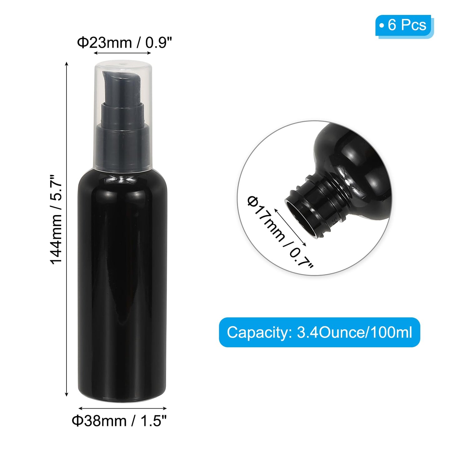 PATIKIL Travel Pump Bottles, 6 Pcs 3.4Oz(100ml) Leak Proof Refillable Empty Dispenser Container Squeeze Bottle with Pump for Shampoo Toiletries Lotion Cream, Clear