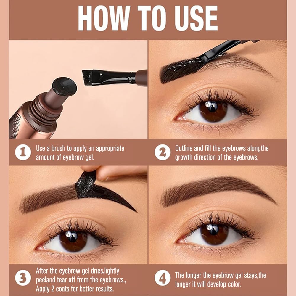 FeiCuiYun 2Pcs Eyebrow Tattoo Peel Off Tint Gel for Women, Red Brown Peel Off Eyebrow Tint with 150°Small Curved Tray with Tweezer, Last Up to 5 Days, Waterproof, Fuller & Defined Looking Brows