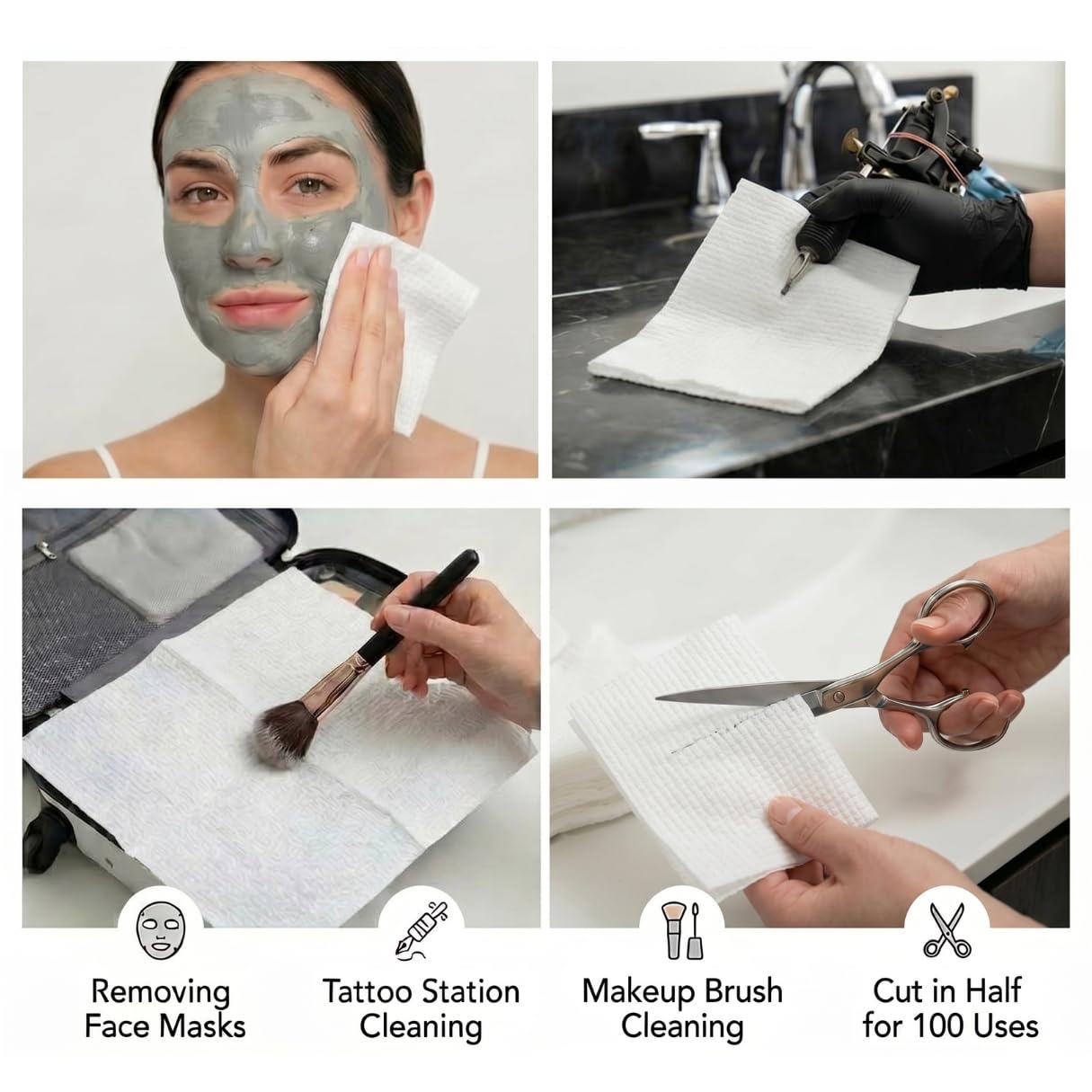 Disposable Face Towels for Sensitive Skin - XL Lint-Free Viscose Makeup Remover Cloths | 50-Count Biodegradable & Vegan