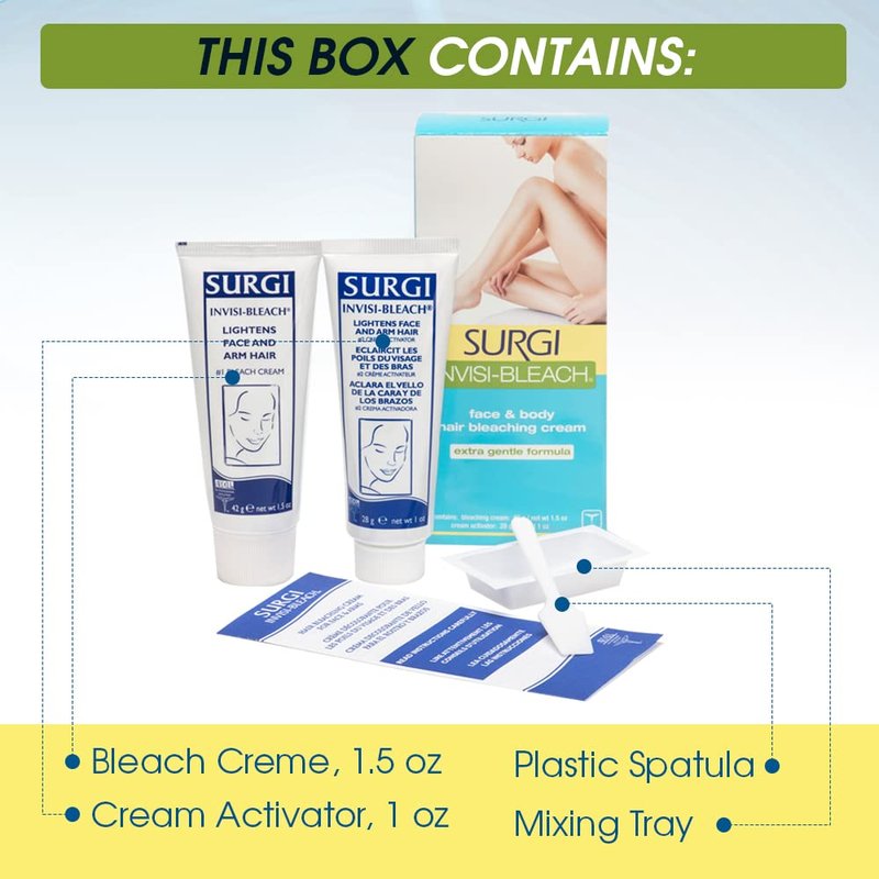 Surgiwax Invisi Bleach Face & Body Hair Bleaching Cream – Lightener for Facial Hairs, Arms & Legs, Extra Gentle Formula for Sensitive Skin, 1.5 oz