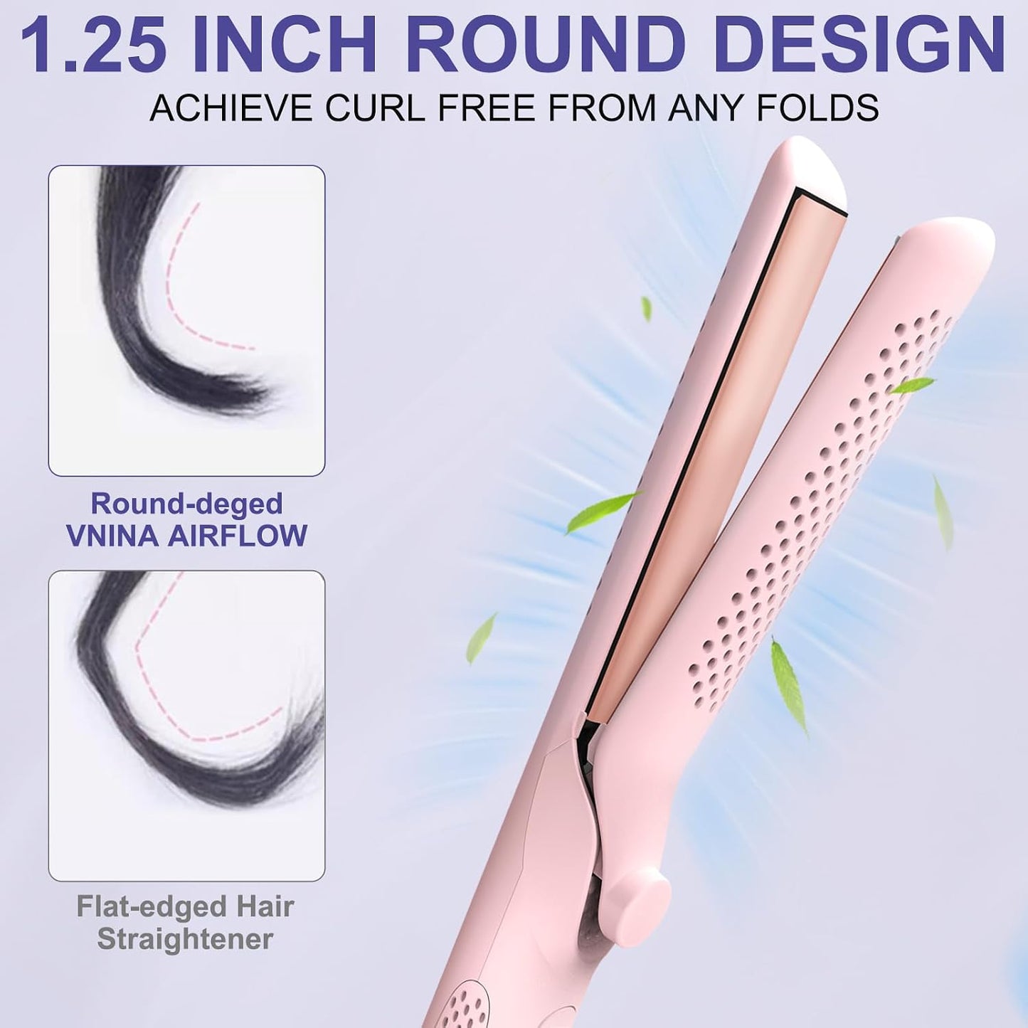 **2 in 1 Hair Straightener and Curler | 360° Cool Airflow Styling Iron - 1.25 Inch, Dual Voltage for Travel**