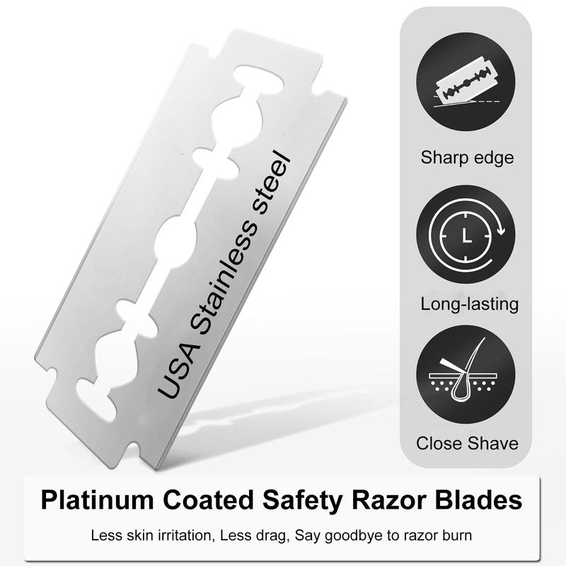 Platinum Coated Safety Razor Blades (USA Stainless Steel, fit All Standard Double Edge Safety Razors), 30 Count, with 1 Compact Razor Blade Disposal Container for Daily & Travel Use