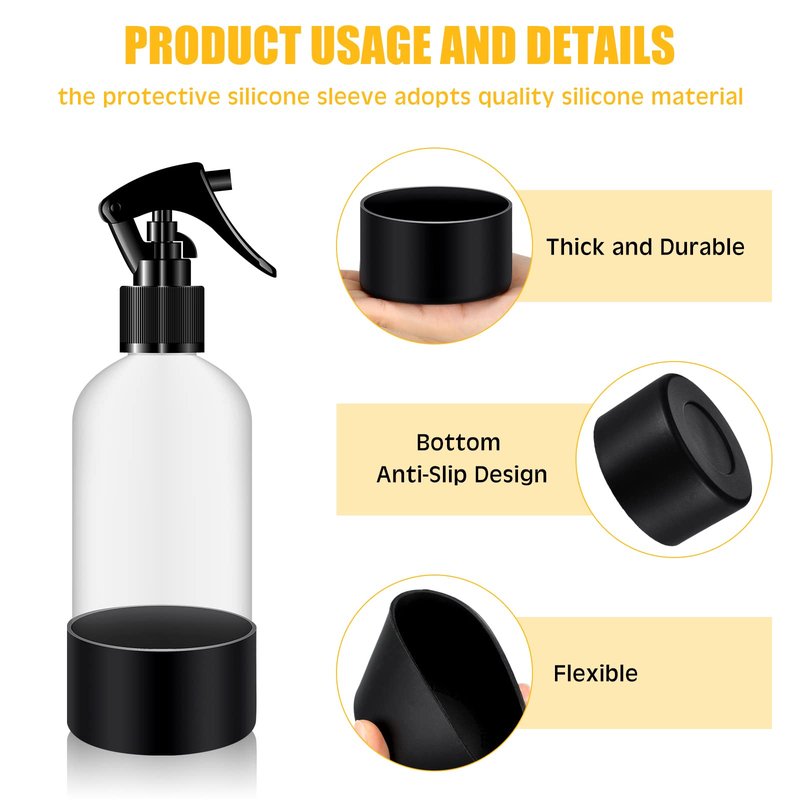 Zubebe 6 Pcs Silicone Bottle Boot Protective Silicone Sleeve Bottom Washable Rubber Base Accessories Non Slip Cosmetic Spray Bottom Cover for 16 oz Spray Bottles, 12 to 24 oz Water Bottles, Black