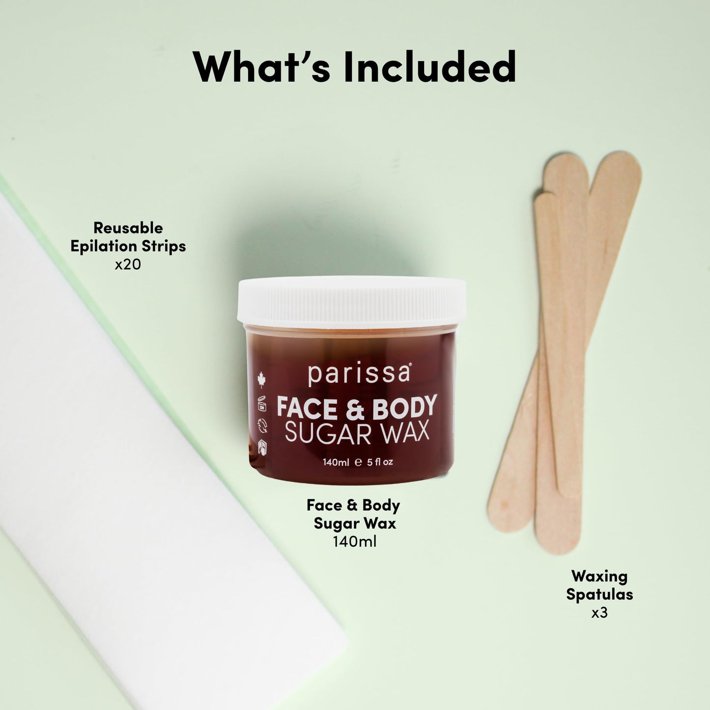 Parissa Microwavable Sugar Wax Kit for Face & Body, Organic Hair Removal Wax for Fine to Medium Hair, Water-Washable with Reusable Strips, (5 fl oz)