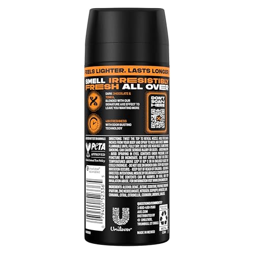 AXE Dark Temptation Body Spray for Men - 4 Pack, 48-Hour Freshness, 2.9 oz
