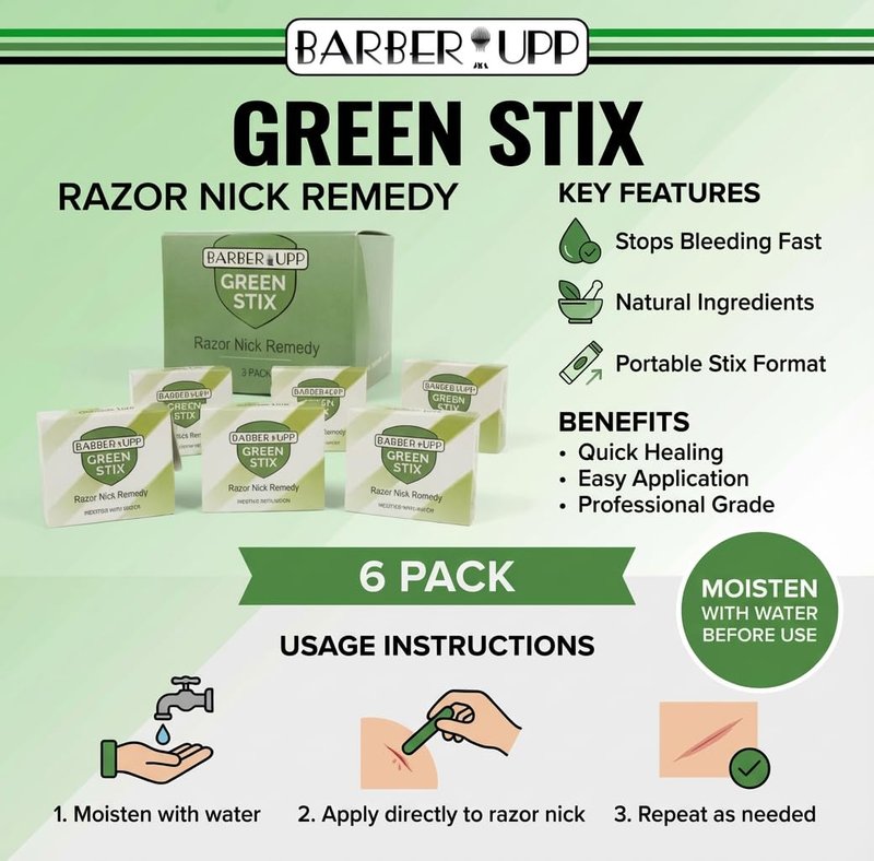 Styptic Sticks for Razor Nicks - 6 Pack (120 Green Stix) Stops Bleeding Shaving Accessories for Men & Women | Disposable, Sanitary, & Fragrance-Free | Ideal for Barbers, Salons, Travel or Personal