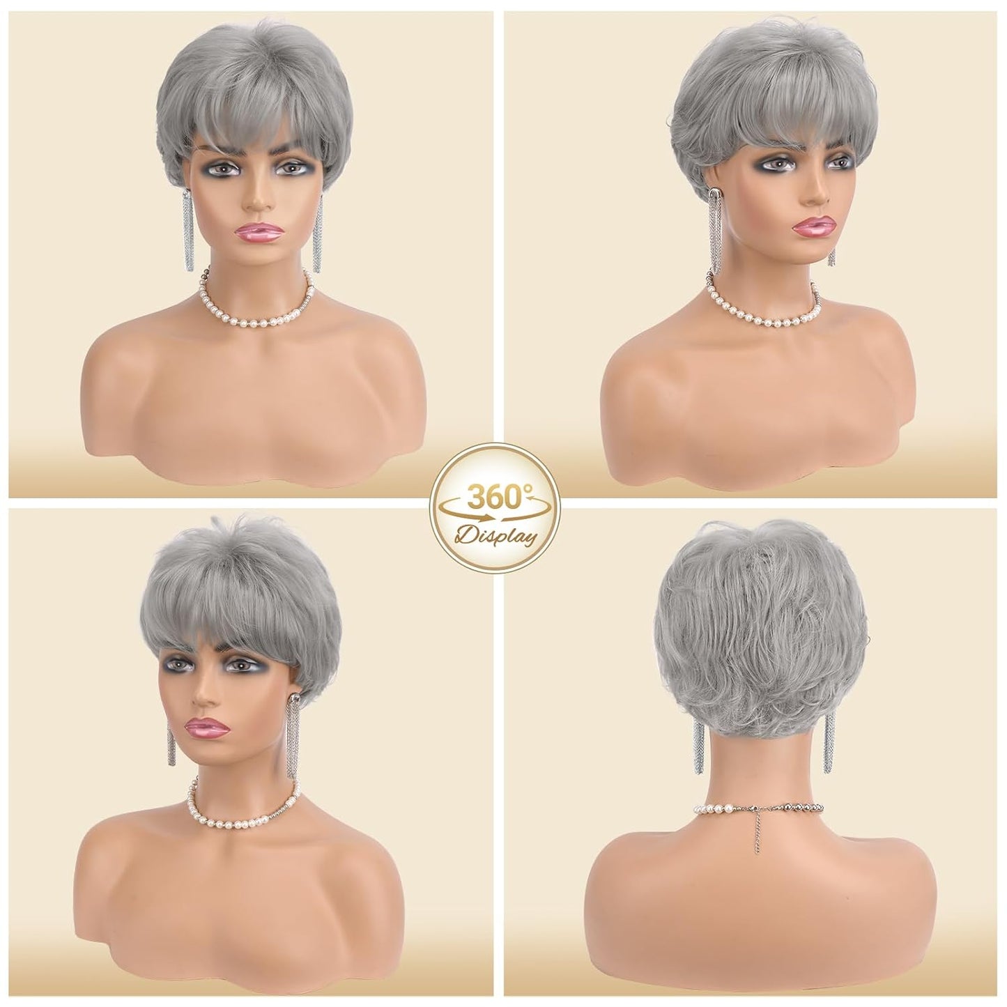 Grey Pixie Wigs for Women - Short Natural Layered Synthetic Hair | Heat Resistant Daily Wear
