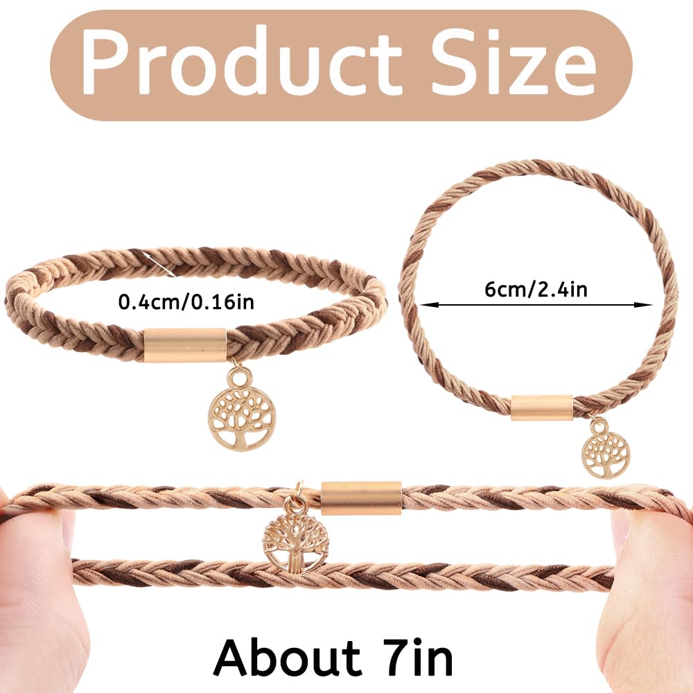 10PCS Hair Ties Bracelet Set - Soft Braided Boho Elastic Hair Bands for Women | Beige & Light Coffee