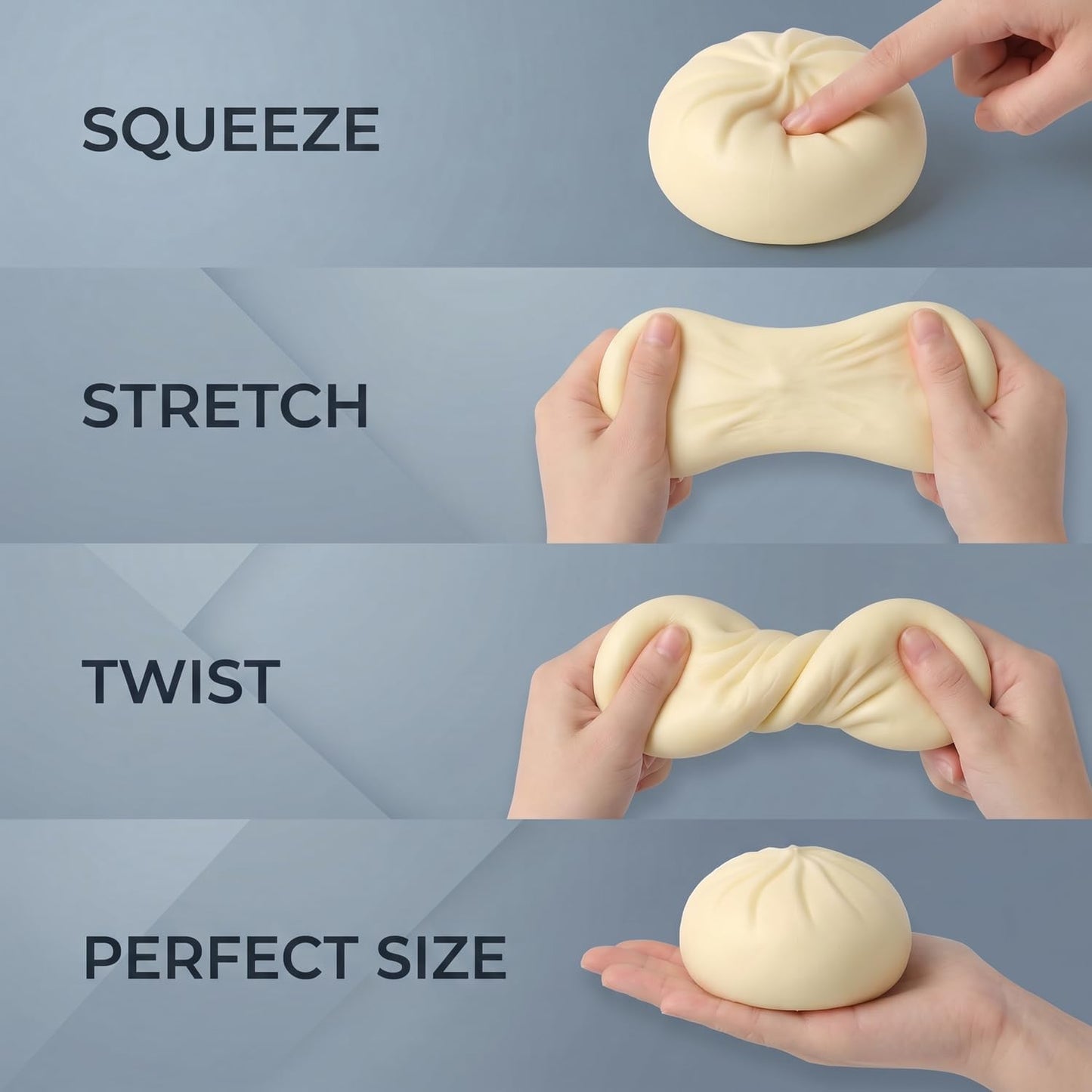 Dumpling Squishy Stress Relief Fidget Toy - Realistic Steamed Bun | Cute Desk Decor for Adults & Teens, White