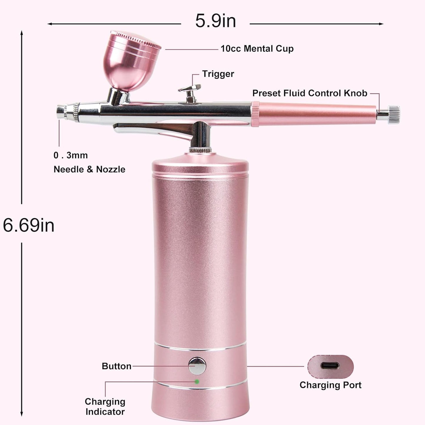 Rechargeable Cordless Airbrush Kit - Portable Wireless Compressor for Makeup, Nail Art & Cake Decorating
