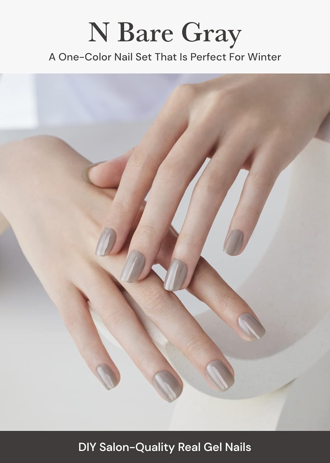 Ohora Semi-Cured Gel Nail Strips - Salon-Quality Bare Gray Design | Easy Application & Removal, Includes Prep Pads & File