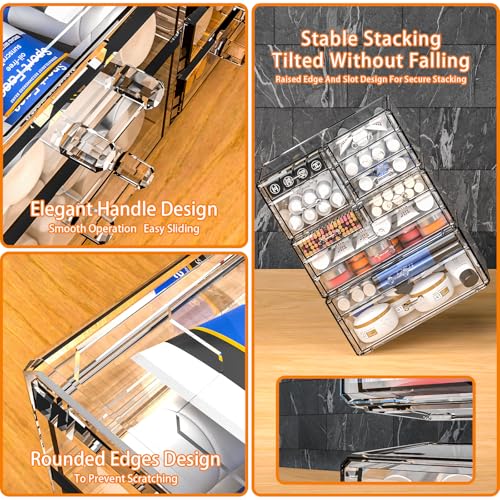 Cq Acrylic 4-Drawer Makeup Organizer Set of 2, Clear Cosmetic Storage for Vanity & Bathroom