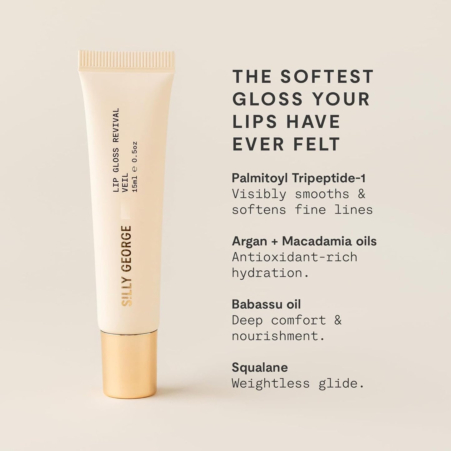 Silly George Lip Gloss Revival - Hydrating Glossy Glaze with Peptides & Shea Butter | 15ml Tube for Dry Lips