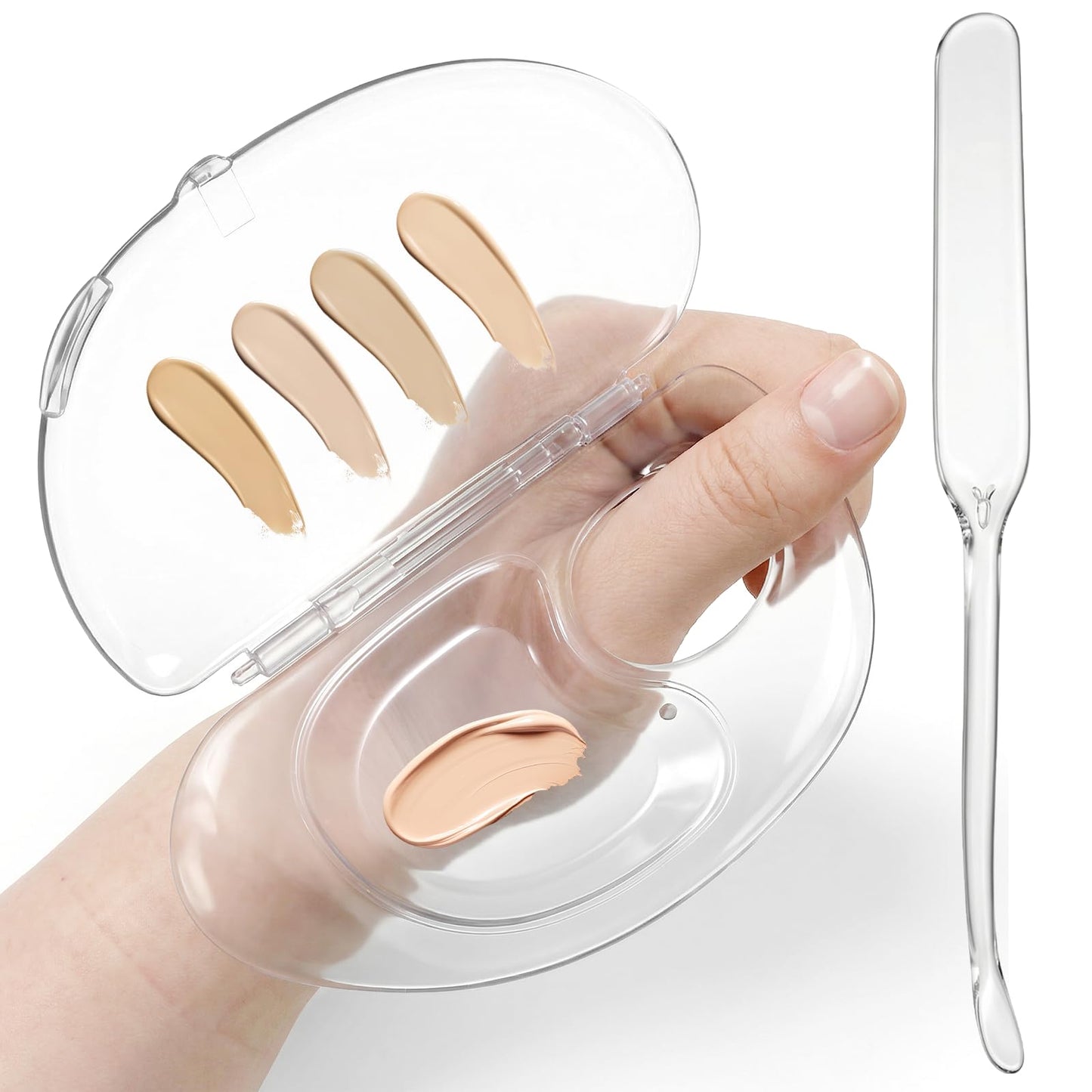 HJZHII 2Pcs Makeup Mixing Palette, Hold Acrylic Palette Foundation Mixing Palettes with Transparent Spatula Tools Acrylic Clear Foundation Palettes for Eyeshadow Liquid Foundations Lipstick Nail Art