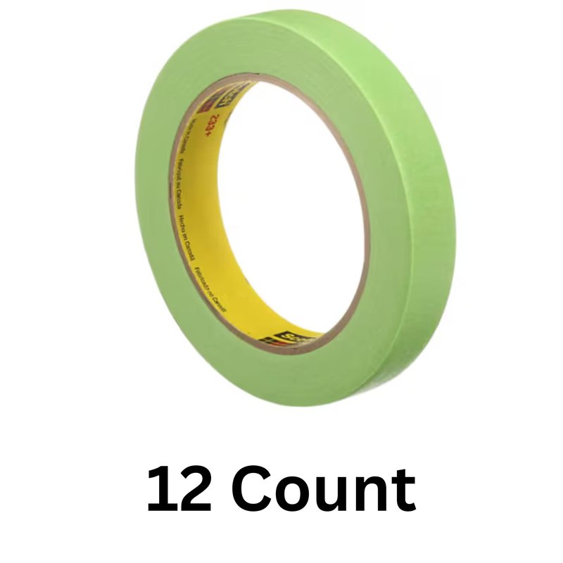 3M 233+ Green Masking Tape 26334, 0.75" x 60.1 yd, Pack of 12 Rolls – High-Performance Automotive and Industrial Painter's Tape