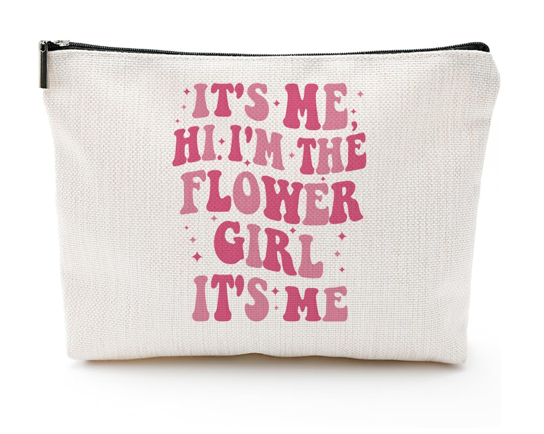 Baobeily It's Me Hi I'm the Flower Girl It's Me, Bridesmaid Gifts for Women, Bachelorette Party Cosmetic Makeup Bag, Wedding Bridal Shower Gift, Essential Pouch for Flower Girl