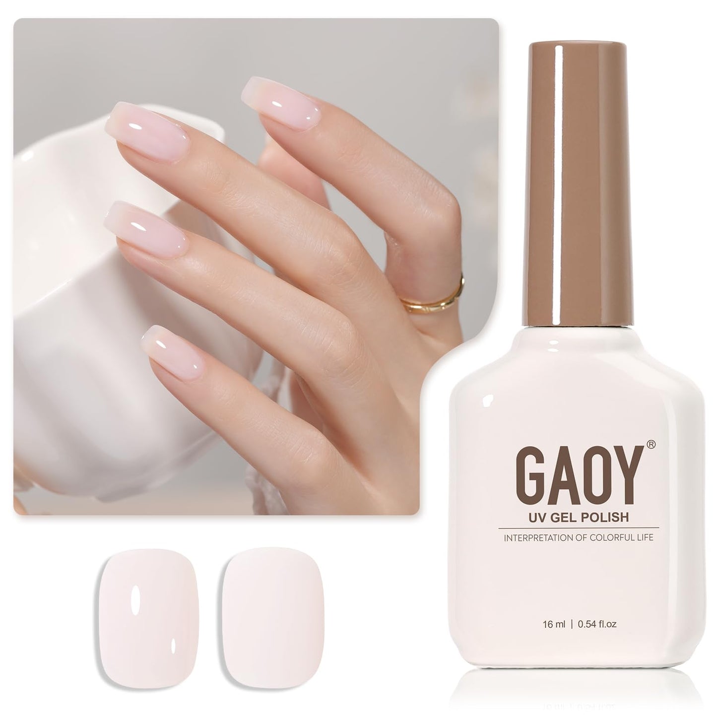 Sheer Light Pink Gel Nail Polish - 16ml UV Cure Jelly Milky White Peach for DIY Manicure & Pedicure