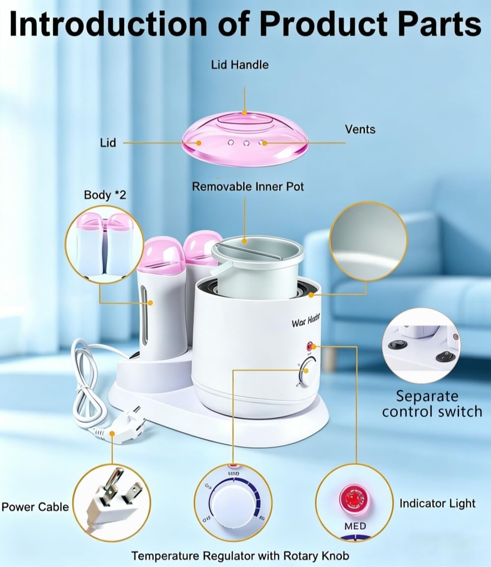 Wax Heater 3-in-1 800ml Adjustable Hair Removal Temperature Wax Melting Machine Professional Wax Warmer for Female and Male Leg and Body Hair Removal