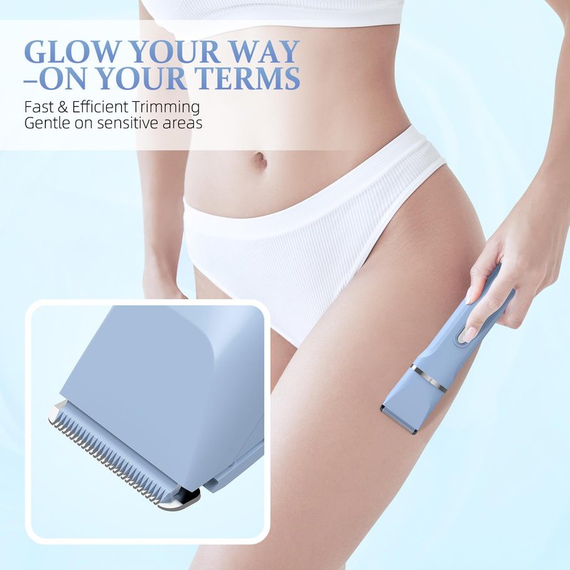 HOHOLE 5-in-1 Bikini Trimmer for Women, IPX7 Waterproof Electric Razors Shaver, Cordless Body Hair Trimmer, Facial & Pubic Hair Removal, Ceramic Blade (Sky Blue)