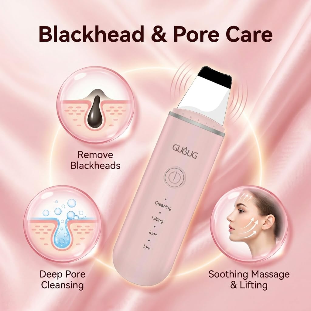 Skin Scrubber Face Spatula - Blackhead Remover & Pore Cleaner with 4 Modes | Pink Skin Care Tool