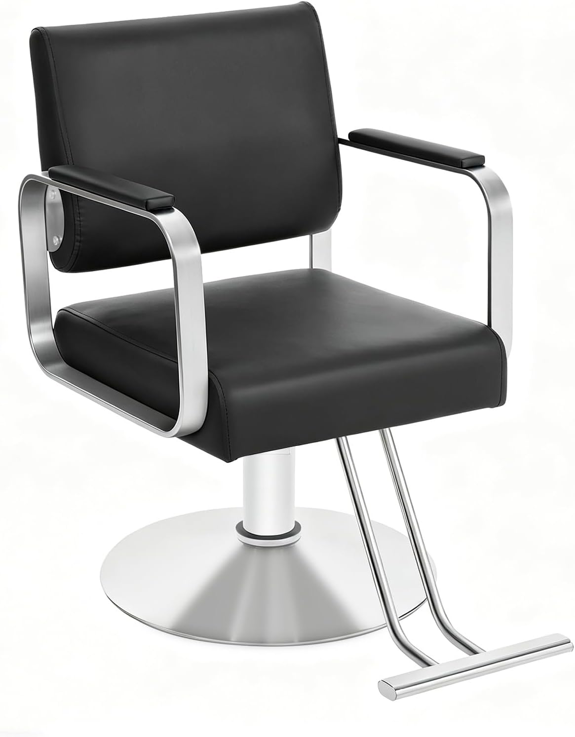 Salon Barber Chair - Hydraulic Pump & 360° Swivel | Adjustable Height Styling Chair for Barbershop & Home (Black/Silver)