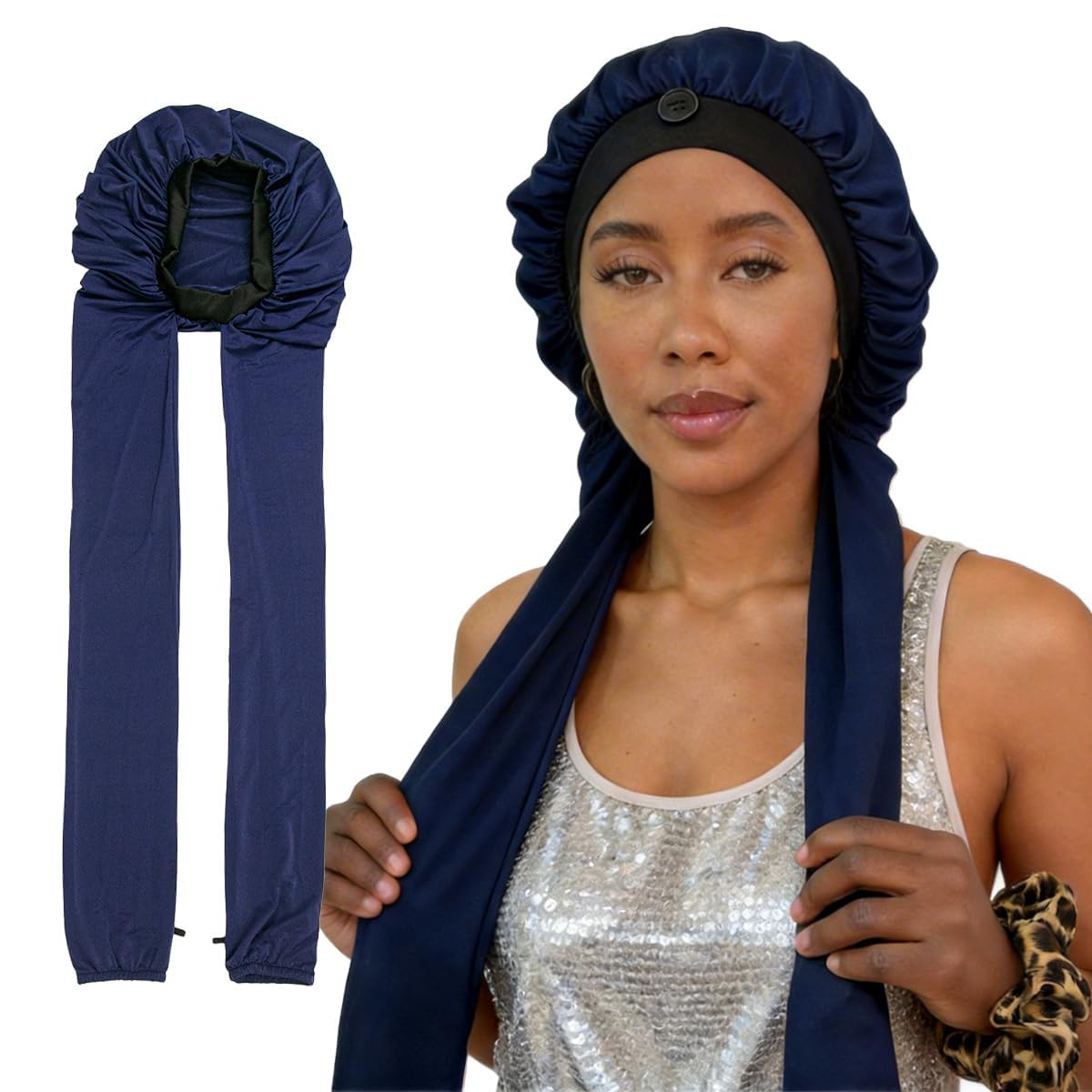 Hair Bonnet for Braids, Adjustable Long Hair Sleep Cap, 2-in-1 Protection for Women Curly Hair, Turmeric