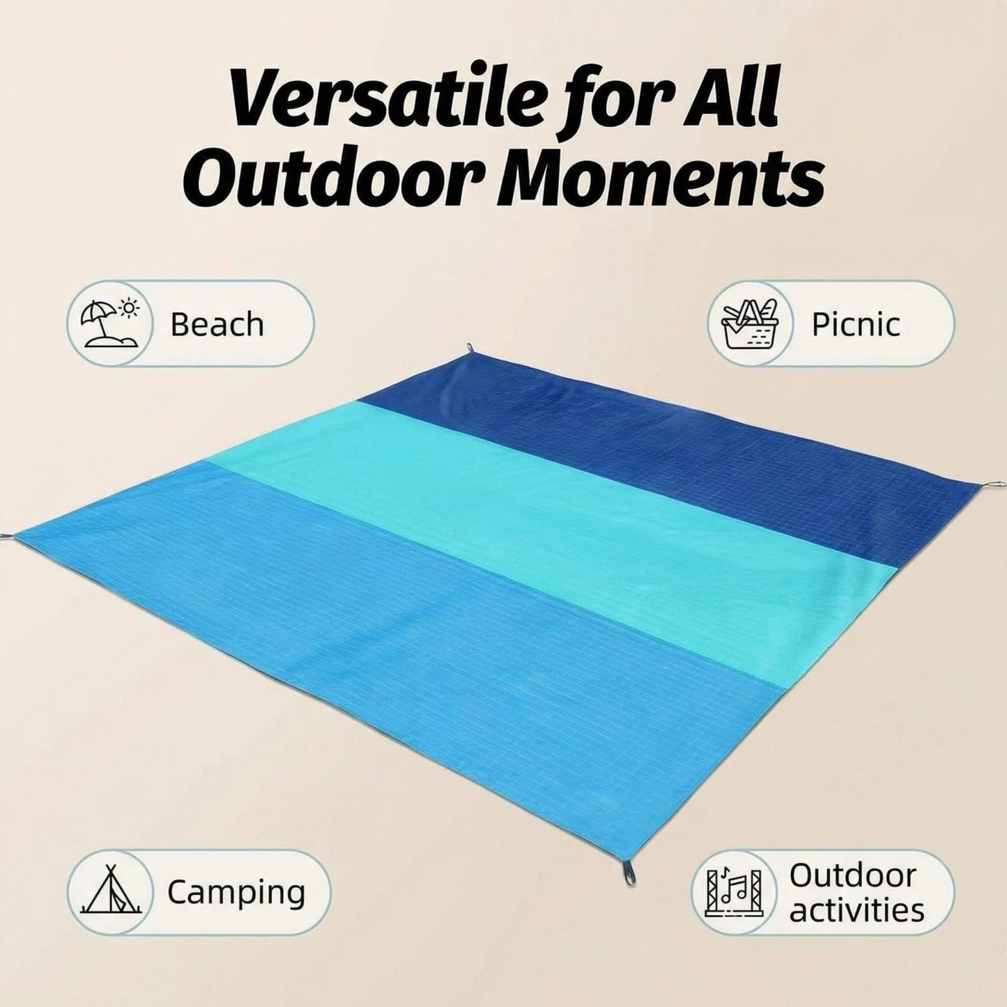 Beach Blanket Sandproof Oversized, 79''×83'' Extra Large Beach Mat, Portable Picnic Mat for Travel Camping Hiking, Lightweight Beach Essentials Family Water Resistant Mat Nylon 210T (Blue)