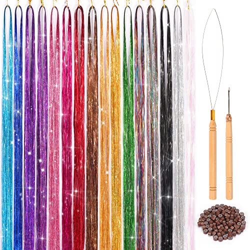48-Inch Hair Tinsel Kit - 16 Colors Sparkling Extensions by ELASO
