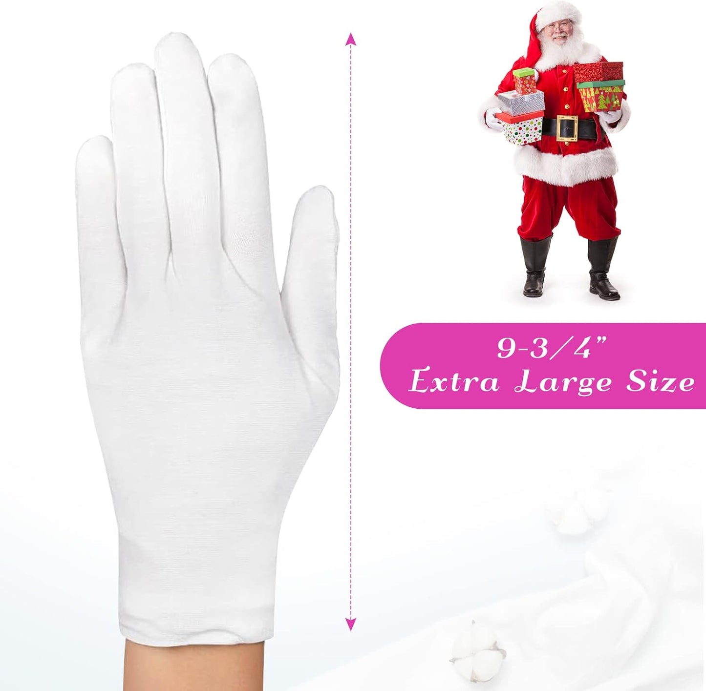 12 Pairs XL White Cotton Gloves for Moisturizing, Eczema Relief & Jewelry Inspection - Hand Spa Essential