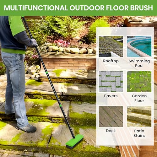 3-in-1 Long Handle Deck Brush for Weeding & Moss Removal