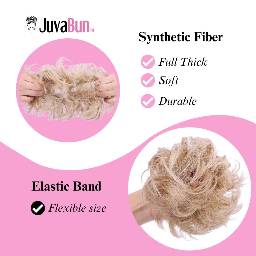 Juvabun Small Messy Bun Hair Piece Black – Wavy Curly Synthetic Chignon Scrunchie for Women, Mini Updo Hair Bun Extension for Thin Fine Hair, Washable Natural Looking Hairpiece Daily Wear