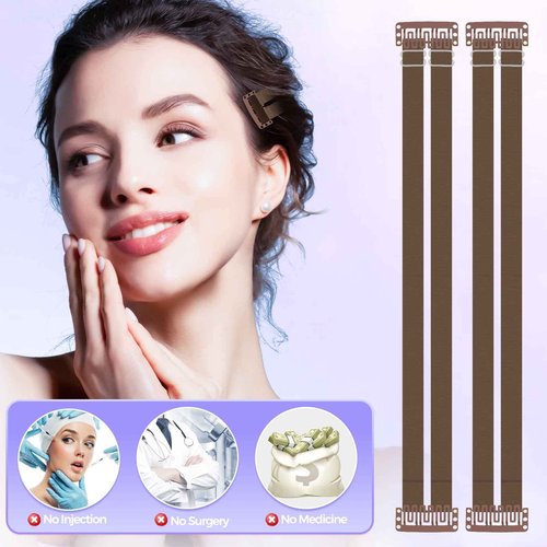 LadPemo Face Lift Band Invisible, Facelift Tape for Face Invisible with Bands, Adjustable Facelift Bands with Hair Clips, Brown Facial Tape with String for Lifting Sagging Skin (2 PCS)