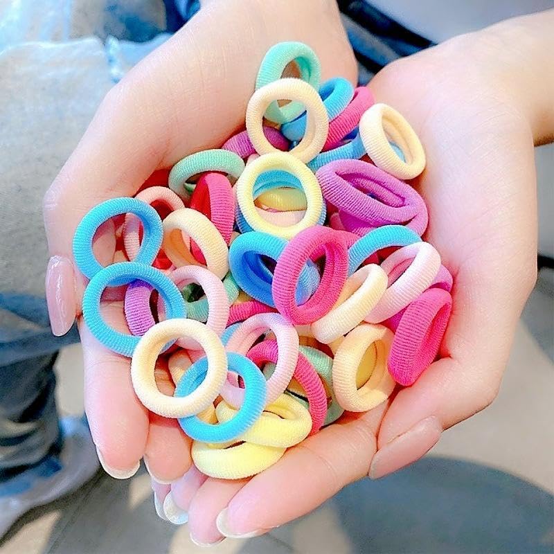 Baby Hair Ties Set - 200 Ultra Soft Cotton Seamless Bands for Toddler Girls | Multicolor with Reusable Storage Case