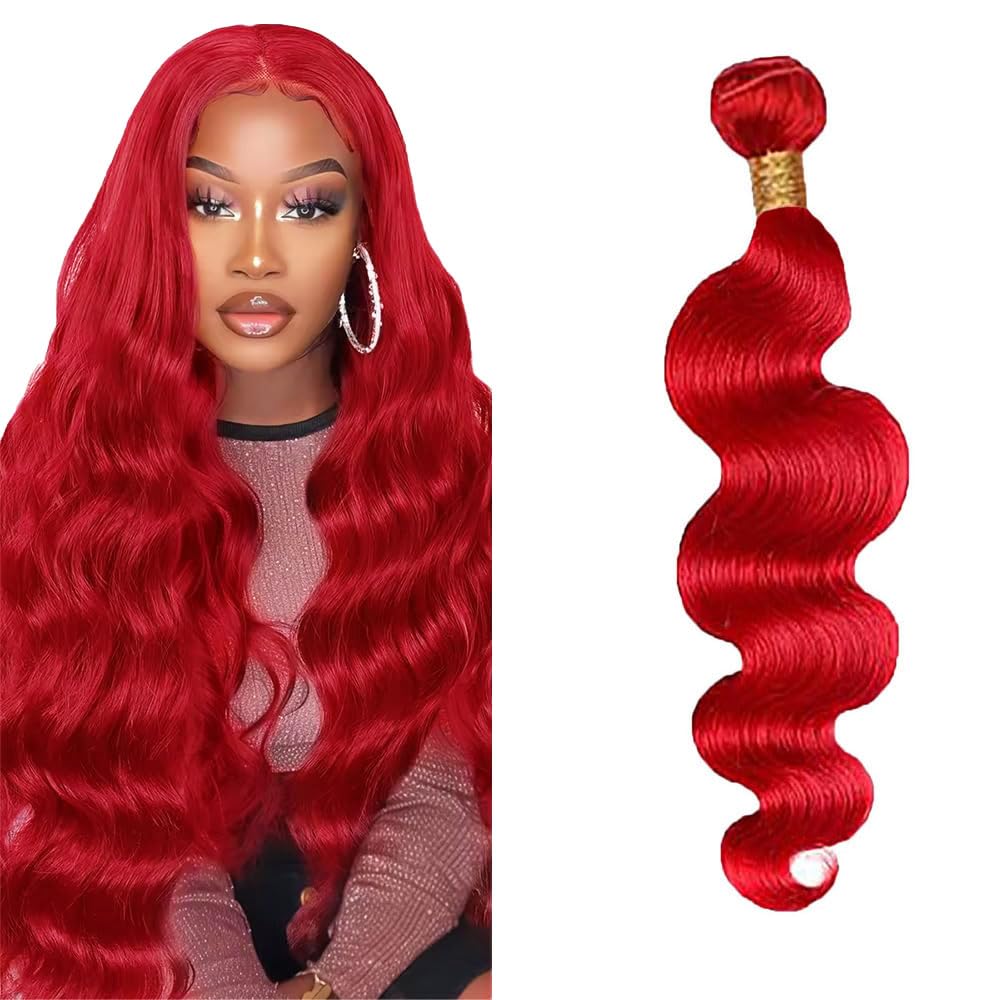 Red Bundles Human Hair Burgundy Body Wave Bundles 8A Brazilian Virgin 14 Inch Soft and Silky Wine Red Bundle Hair Extensions