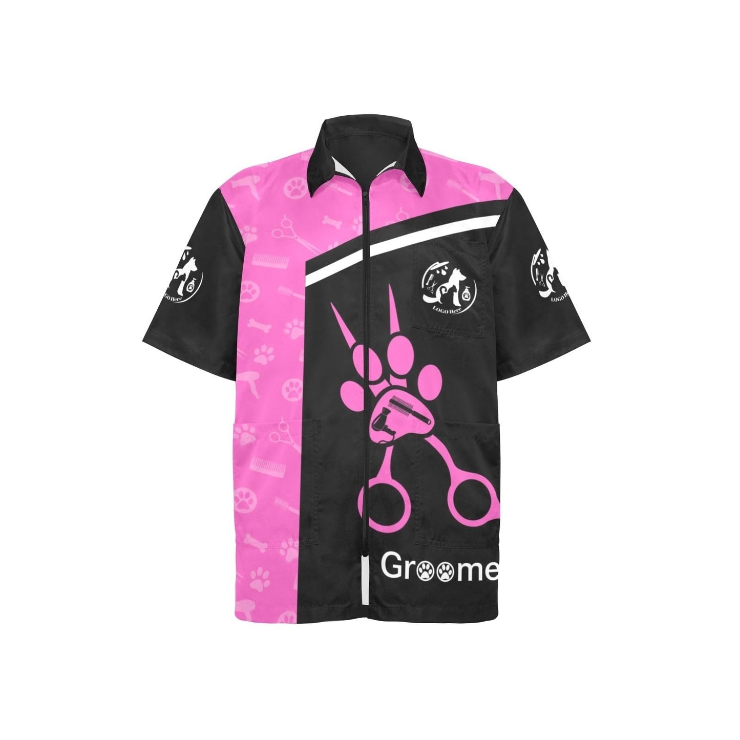 Cowcute Custom Pet Grooming Smocks for Groomer, Personalized Logo Dog Grooming Jackets Work Shirt Uniform Waterproof Workwear