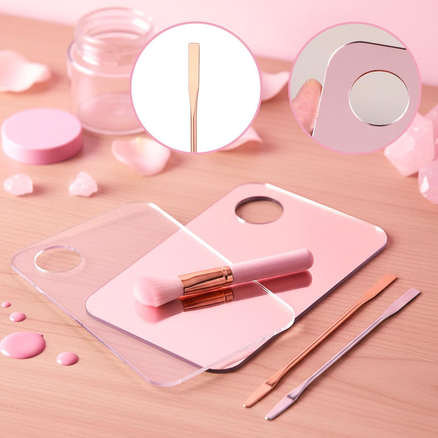 4 Pcs Makeup Mixing Tray Palette Tray Acrylic Cosmetic Makeup Palette with Makeups Spatula for Eye Shadow Lipsticks Nail Liquid Foundation Beauty Salon