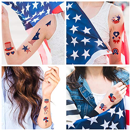 AWINMAY Classic Styles 90Pcs Fourth of July Temporary Tattoos – American Flag & US Themed Party Favors