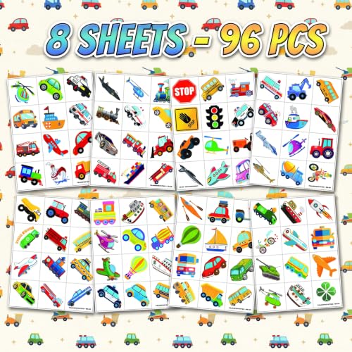 96 Pack Kids Construction Vehicle Temporary Tattoos - Waterproof & Easy to Apply
