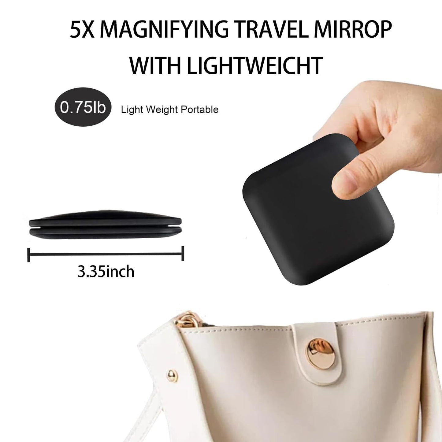 CYHTSHFZ Small Compact Mirror for Purse,5X/1X Travel Magnifying Mirror for Women, Makeup Mirror for Girls, Portable Ultra Slim Pocket Mirror（Black）