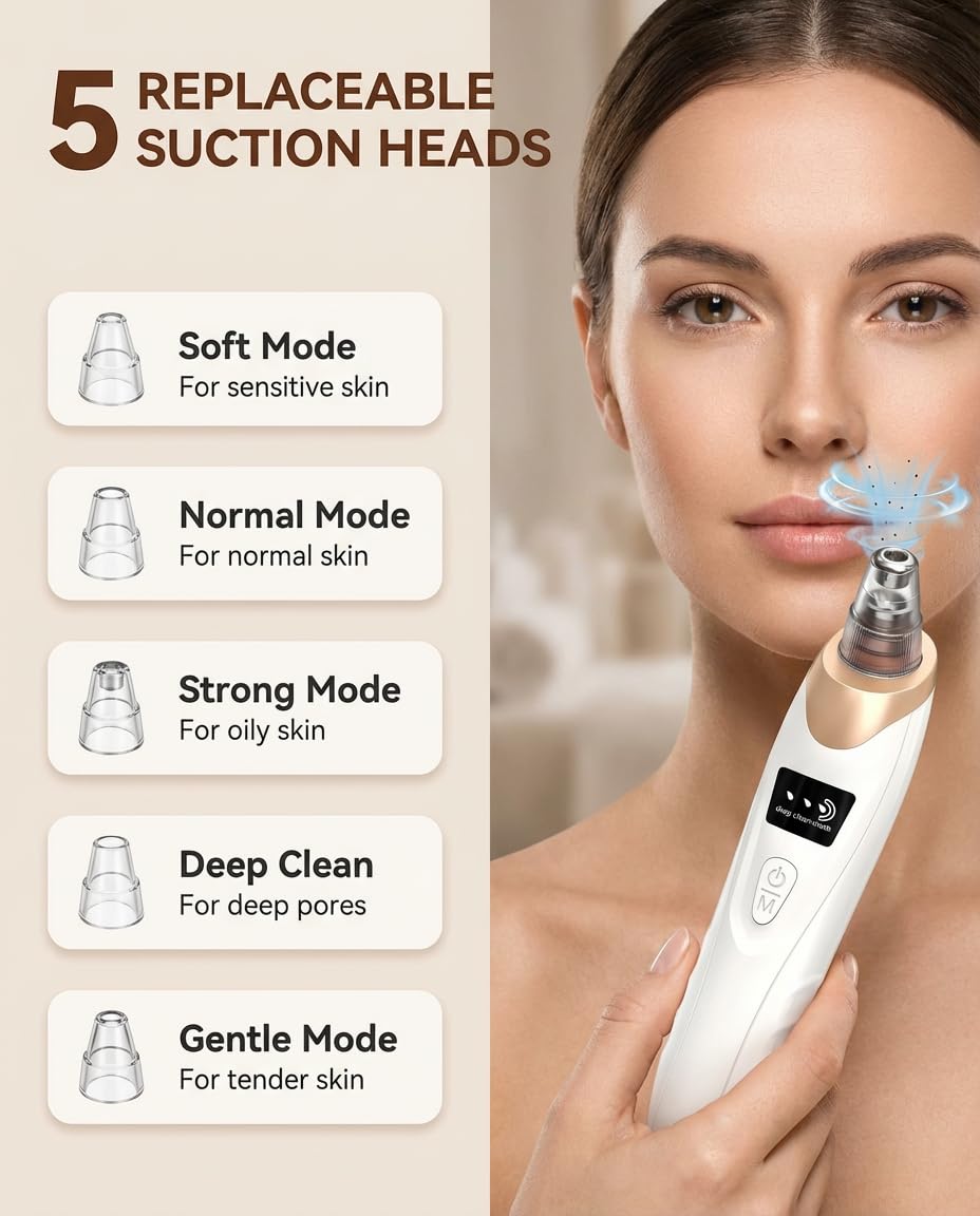 Blackhead Remover for Face, 9-in-1 Pore Vacuum Kit with 5 Probes & 4 Pimple Extractor Tools, Facial Pore Cleaner Vacuum for Nose, Professional Blackhead Suction Tool for Men & Women (Gold)