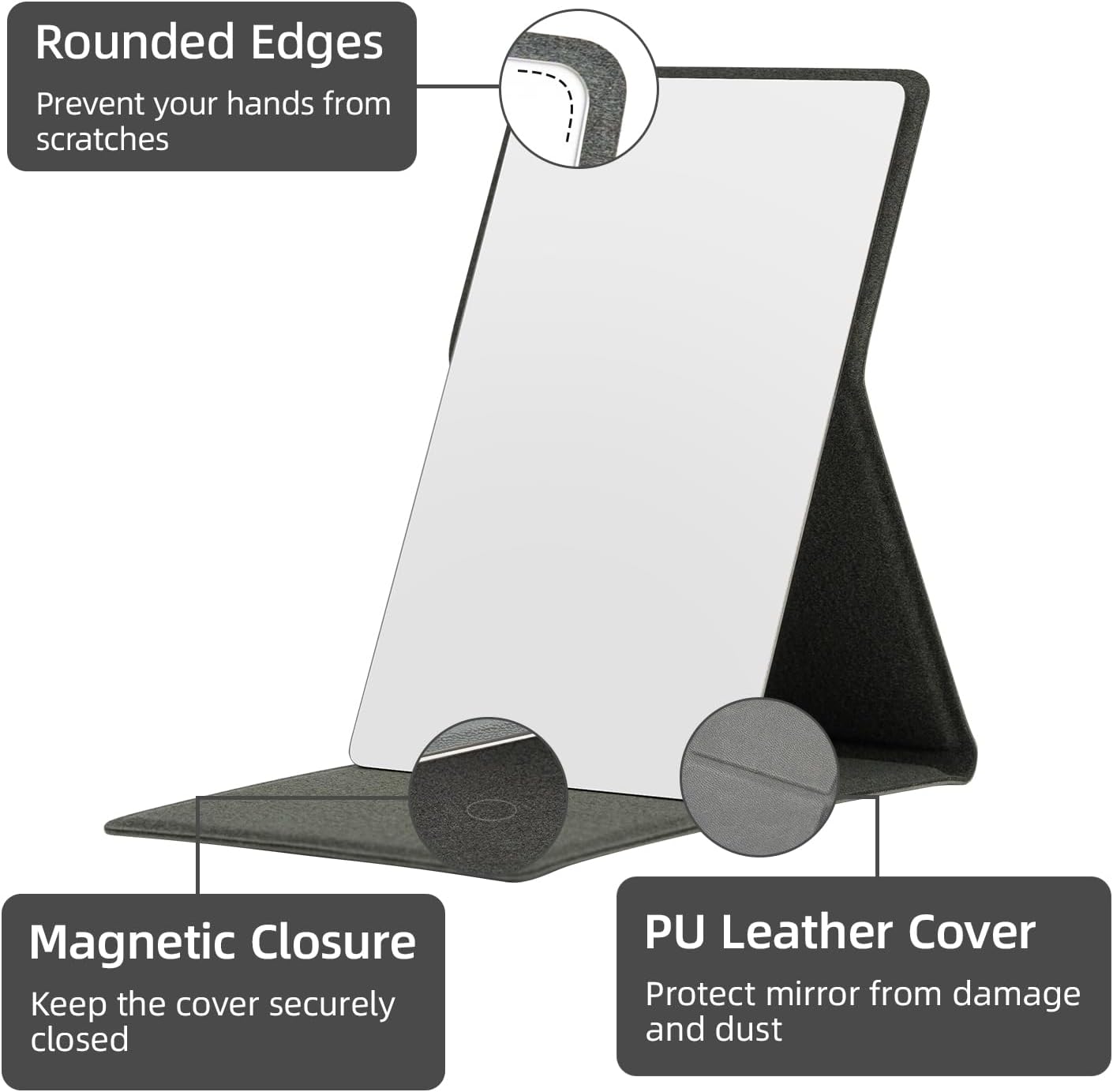 Shatterproof Stainless Steel Pocket Mirror - Compact Folding Travel Mirror for Men & Women | Portable & Handheld (Grey)